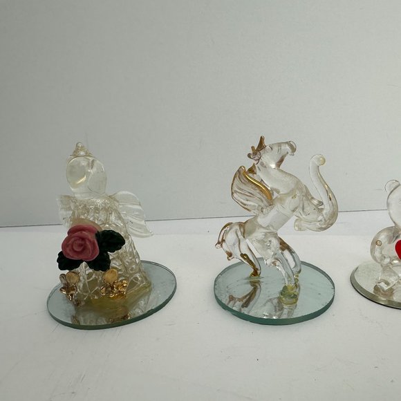 GLASS ART Mini Blown Angle Horse Bear Mouse Flower with Mirror & Mini figurines - Picture 2 of 4
